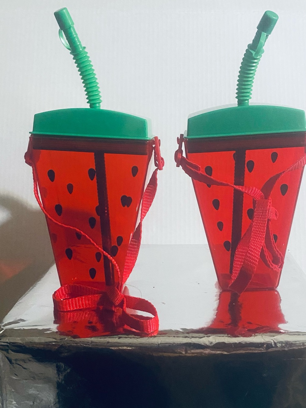 Green & Red Watermelon Kids Drink Cup with Straw and Strap